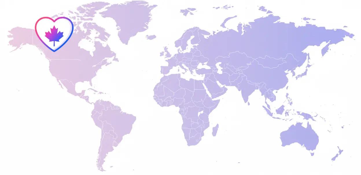 Mappa del mondo con icona a cuore