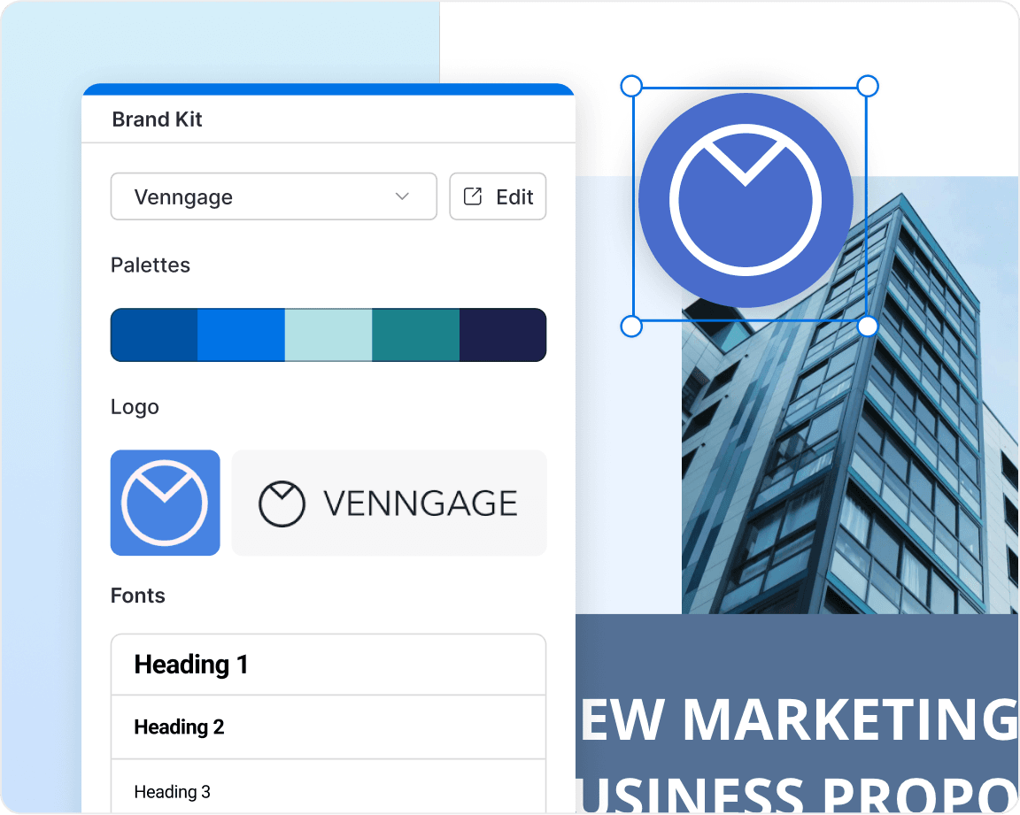 Un design aperto nell'editor di Venngage con un thread di commenti aperto.
